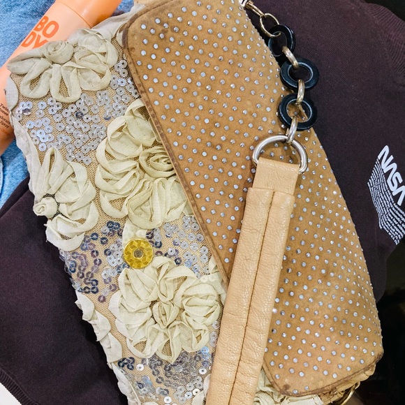 Handbags - Sequine finished nude handbag
